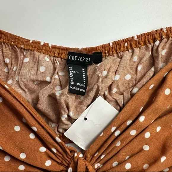 Forever 21 Brown Polka Dot Cutout Long Sleeve Dress – Size M, NWT - Picture 4 of 6